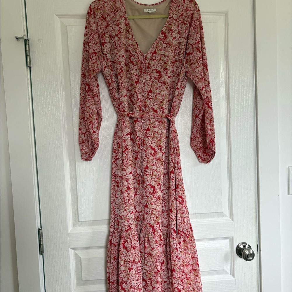 Z Supply Red Floral Long Sleeve Wrap Maxi Dress